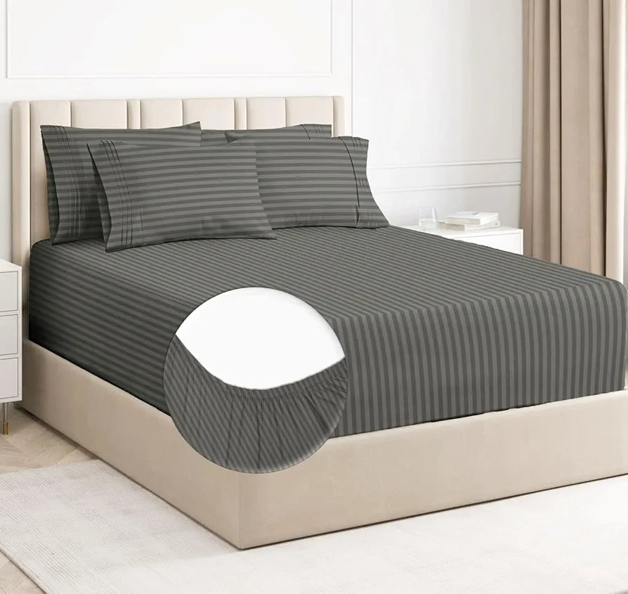 HOMEKART Premium Cotton 210Tc Elastic Fitted Bedsheets with 2 Pillow Covers | Double Bed with Corner Elastic Wrinkelfree Supersoft Solid Pattren Breathable |Size-72 x 68 + 6 inches | Grey