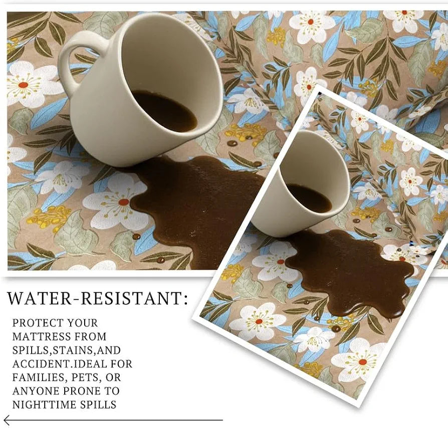 Waterproof Fitted Bedsheet for King Size 78x72+10 inch | Leakproof, Noiseless, Skin-Friendly | Elastic Bed Sheet with 2 Pillow Covers | Dustproof & Breathable -Green & White