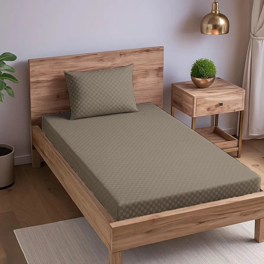 Trance Home Linen Skin Friendly Premium Jacquard Weave Fitted Bedsheet for Single Bed with 1 Pillow Cover - 100% Cotton, 300TC 