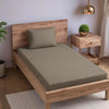 Trance Home Linen Skin Friendly Premium Jacquard Weave Fitted Bedsheet for Single Bed with 1 Pillow Cover 100% Cotton300TC Colour Mocha