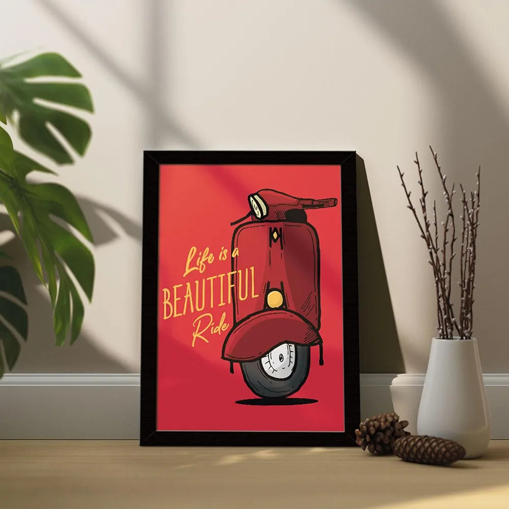 ArtX Paper Motivational Quote Life is a Beautiful Ride Wall Frame Art Painting, For Living Room, Drawing Room, Multicolor, Motivational, 10.0 X 13.0 inches, Set of 1