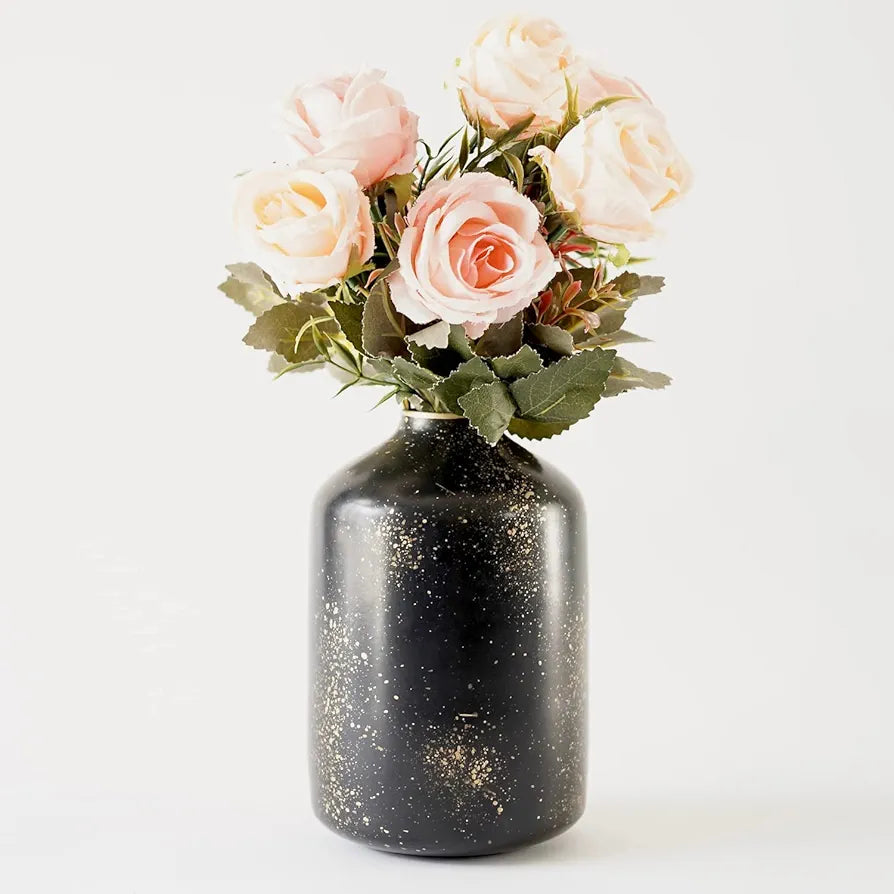 Behoma Metal Flower Vase for Home Decor Bedroom Living Room Office Wedding | Table Decorative Item for Festivals Birthday Spotted Black 1Pcs  