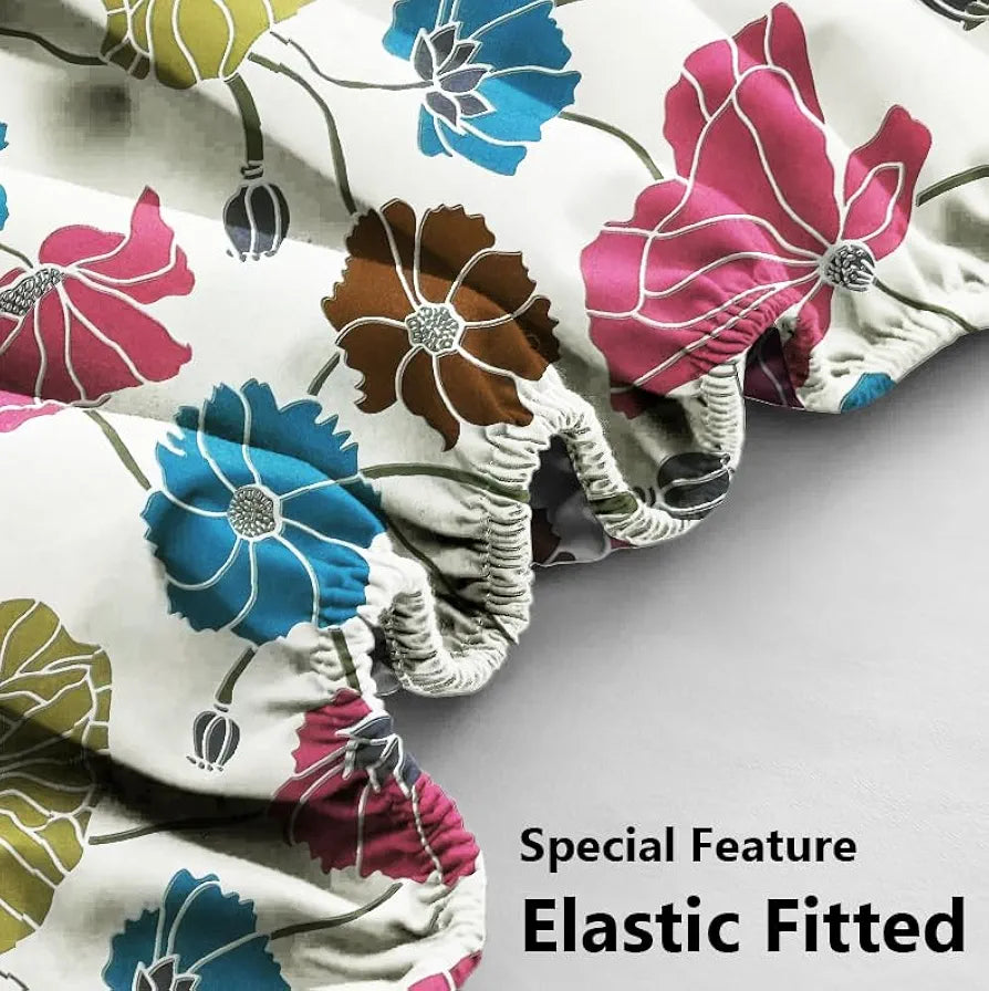 HOMEKART Waterproof Fitted Bedsheet for King Size 78x72+10 inch | Leakproof, Noiseless, Skin-Friendly | Elastic Bed Sheet with 2 Pillow Covers | Dustproof & Breathable -White & Blue