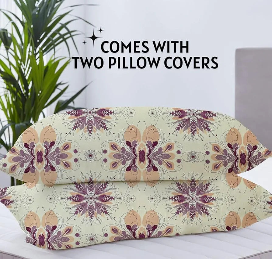 Floral Printed Cotton Feel Double Bedsheet with 2 Pillow Covers |200 Tc Soft, Breathable & Wrinkle-Free| Premium Printed Bedsheet for Home Bedroom 