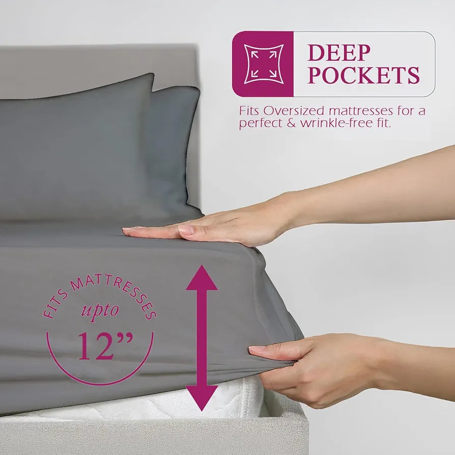 Trance Home Linen 300 TC Bamboo Fitted Queen Size Bedsheet | Soft, Breathable & Eco-Friendly Bedsheet with 2 Pillow Cover - 