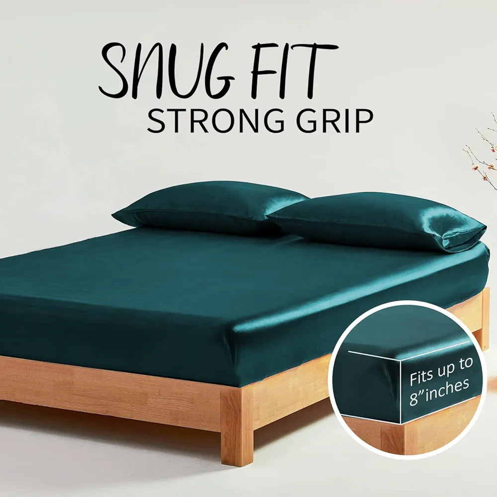 Cloth Fusion Satin Elastic Fitted Bedsheet for Double Bed King Size, Luxury Elastic Bedsheets for King Size Bed with 2 Pillow Covers | H603 | 280 TC
