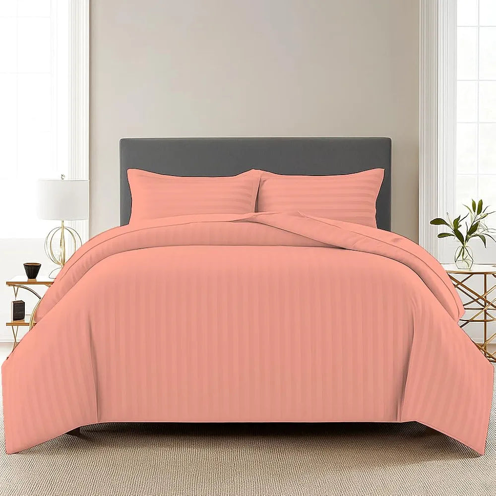 Trance Home Linen Zippered 100% Cotton 200 TC Satin Stripe Queen Duvet Cover Quilt Cover Razai Comforter Cover with 2 Pillow Covers 