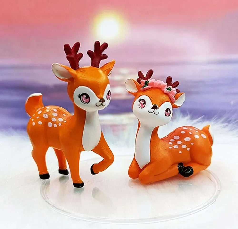 SATYAM KRAFT Resin 1 Set Deer Miniature Figurines | Decorative Showpiece | Gift for Him/Her, Mother's Day, Home, Bedroom, Living Room, Office, Table, Car Dashboard | Festive Decor
