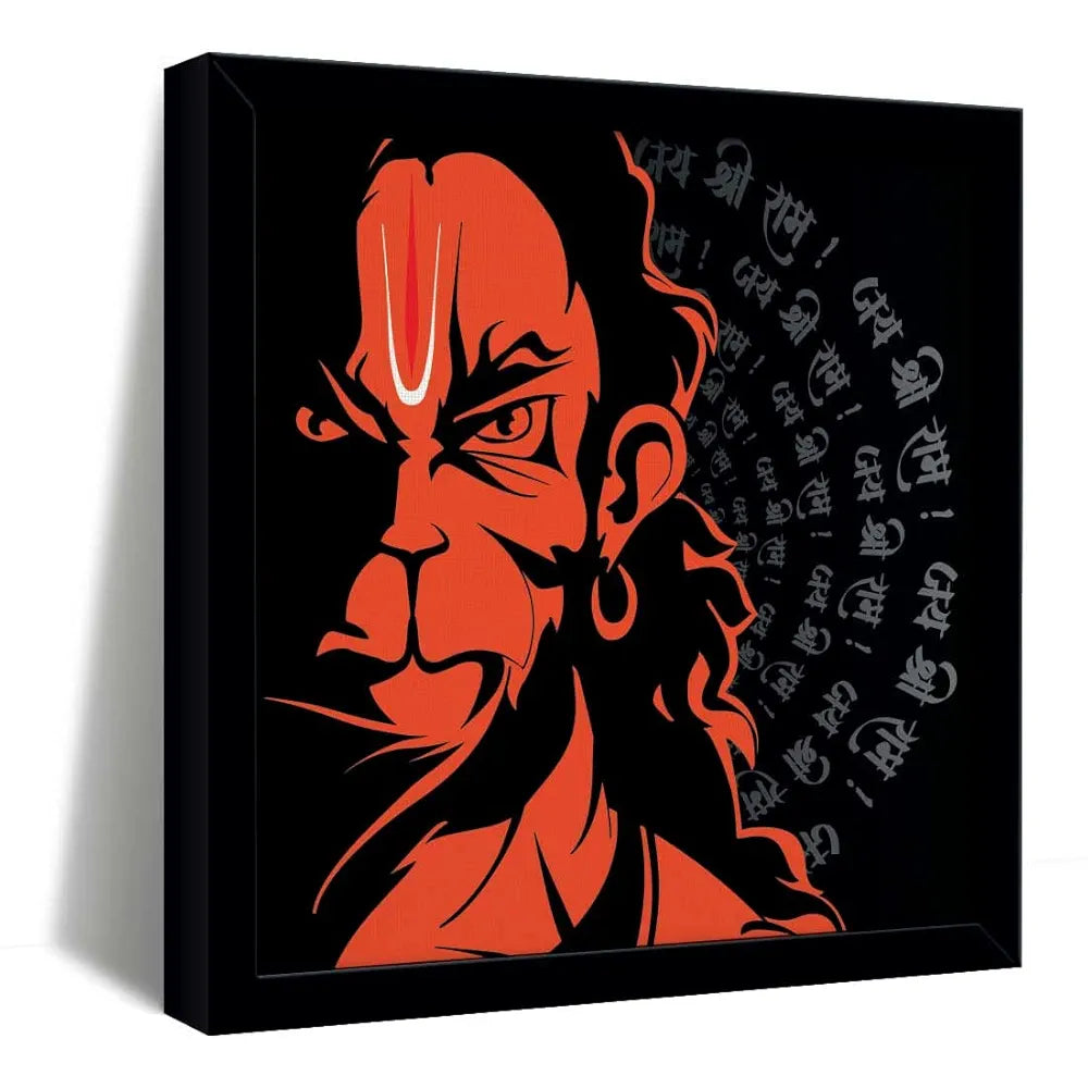 ArtX Hanuman Ji With Mantra Big Canvas Painting For Living Room With Frame, Multicolour, Square, 24.0 x 24.0 inch, 2x2 Feet, Set Of 1