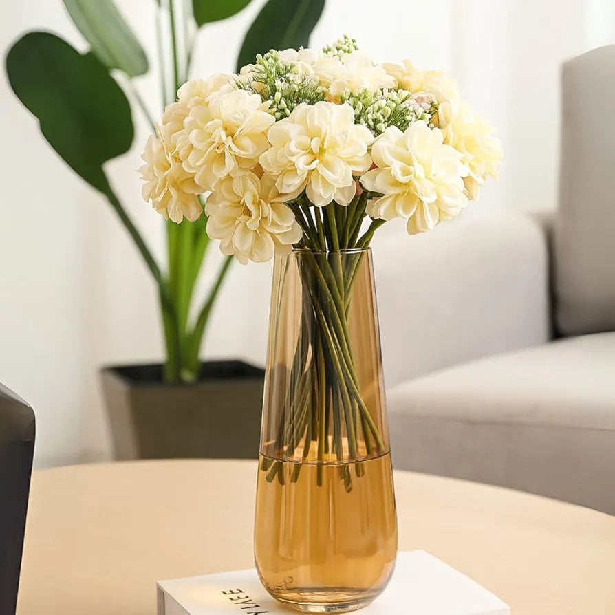 SATYAM KRAFT 1 Pcs Artificial Dahlia Flower Bunch – 7-Stem Faux Bouquet for Home, Office, Wedding & Party Decoration – Realistic Fabric Flower Arrangement  