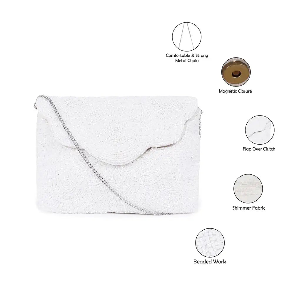 ASTRID Women's White Pearl Beaded Party Sling Bag 