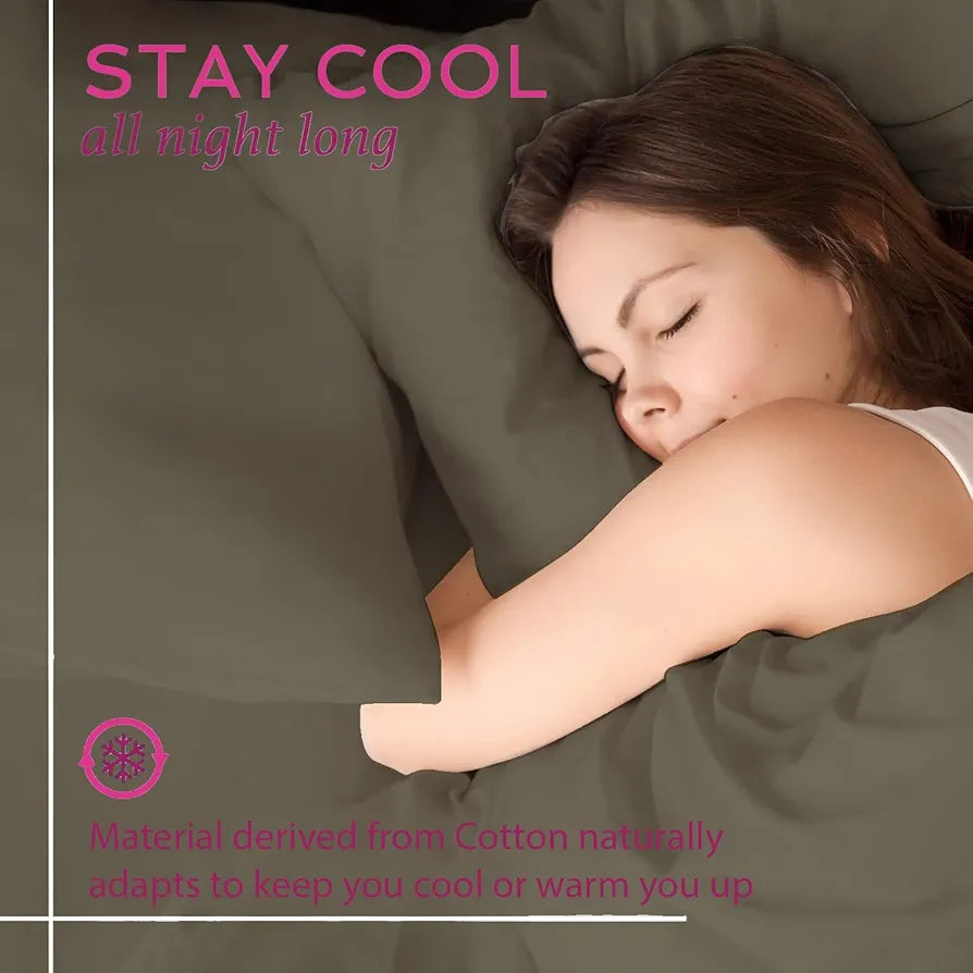 Trance Home Linen Premium 300 TC Pure 100% Cotton King Fitted Bedsheet with 2 Pillow Solid Covers , Grey