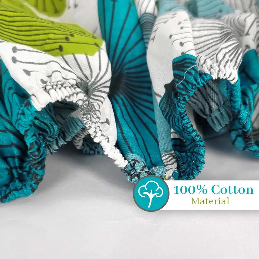 Divine Casa 144 TC 100% Cotton Floral Green Breathable Bedsheet King Size Bed Cotton Elastic Fitted - 78 x 72 inches
