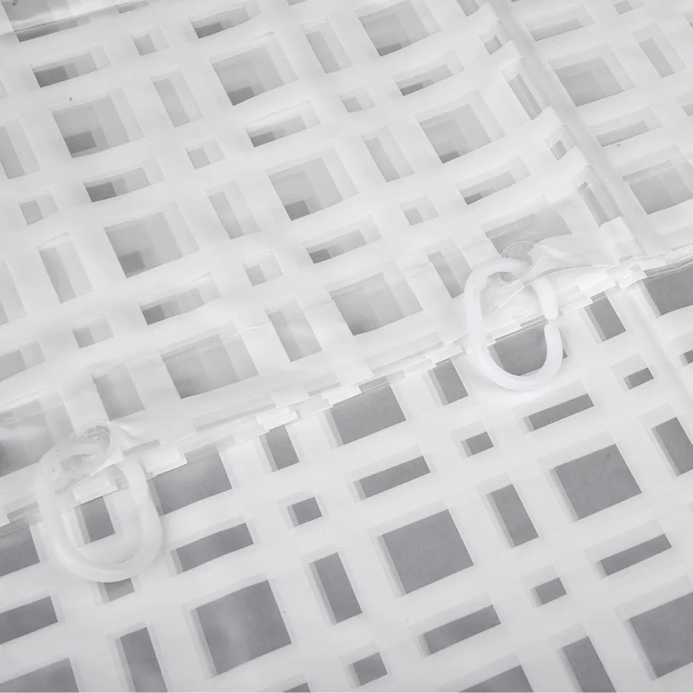 Kuber Industries PVC Shower Checkered Light-Filtering Curtain | 7 Feet White with Hooks for Bathroom