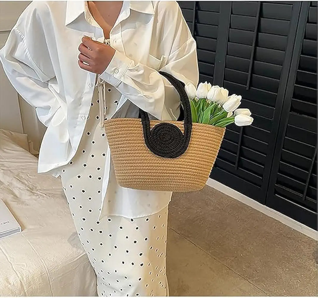 BEAUTIFUL HOMMIES Attractive Hand Bag | Large Tote | Summer Bucket | Bamboo Beach Basket for Women | Boho Handbag | Jute Handmade