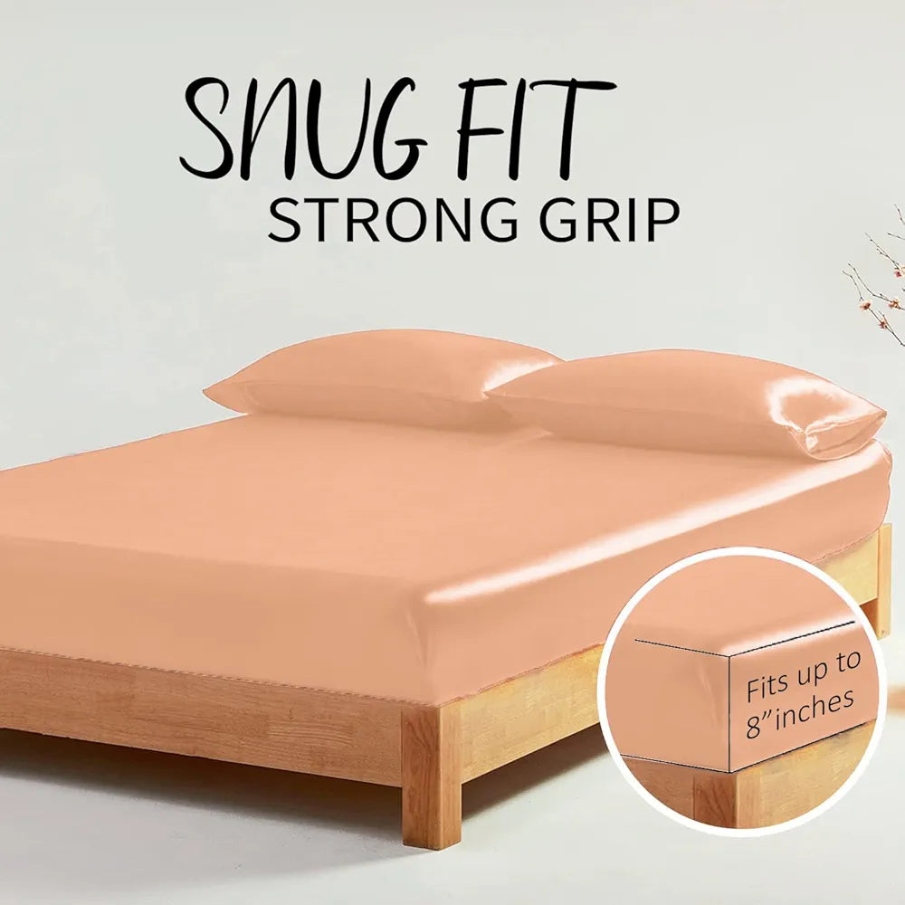 Cloth Fusion Satin Elastic Fitted Bedsheets Double Bed, Luxury Queen Size Bed Sheet with 2 Pillow Covers 