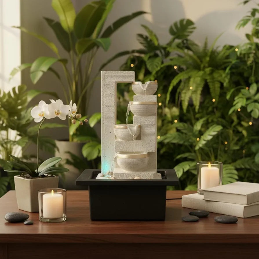 ALILA Big Water Fall Fountain for Home Decor Living Room Table Top Indoor Outdoor with LED Lights Decoration Gift Gifting Items, 23 inches / 58cm 