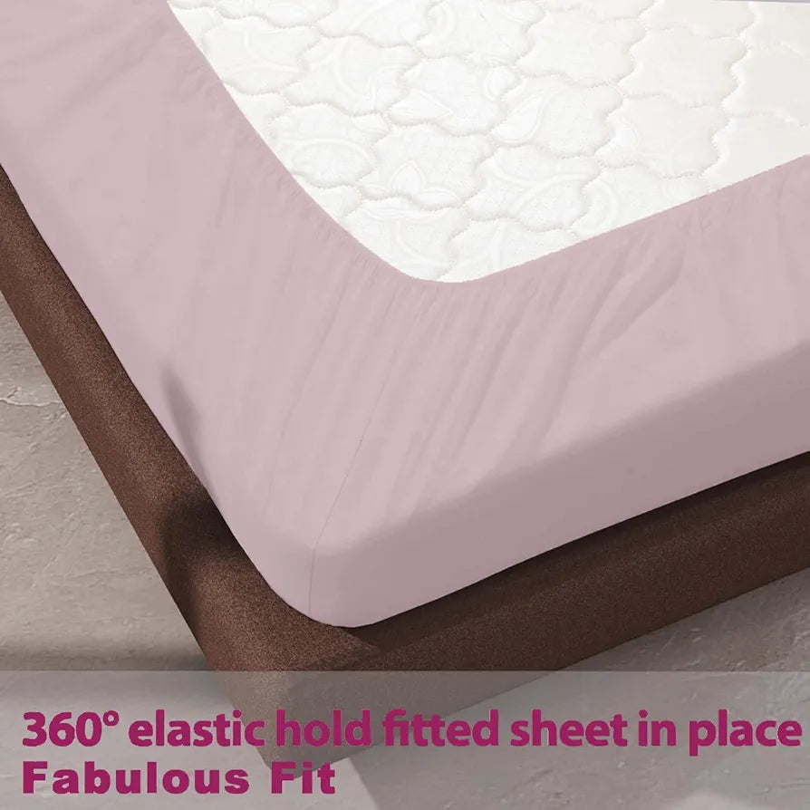 Trance Home Linen 100% Cotton 78 x 60 inch Queen Elastic Fitted Bedsheet | 400TC Premium Queen Double Bed Size Plain Fitted Elastic Bed Sheet with 2 Pillow Covers 