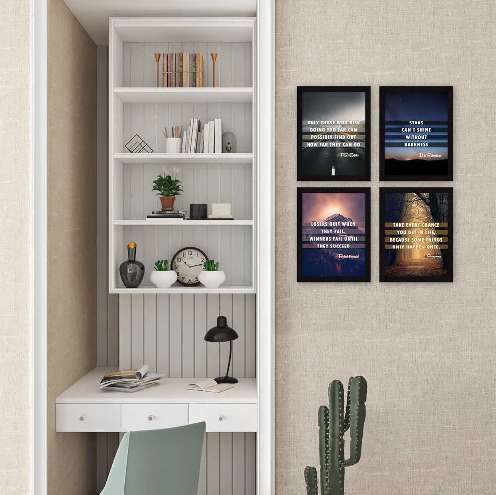 ArtX Paper Motivational Quotes Wall Art Painting, Framed Poster, Multicolor, Inspirational, 10 X 13 Inches, Set of 4