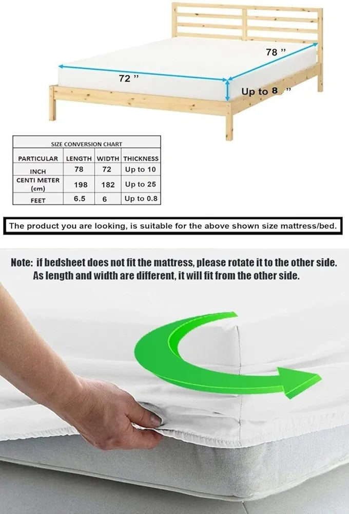 THE HOME STYLE Cotton Feel Glace Cotton Elastic Fitted Printed King Size Double Bed Bedsheet With 2 Pillow Cover 300 Threadcount 72