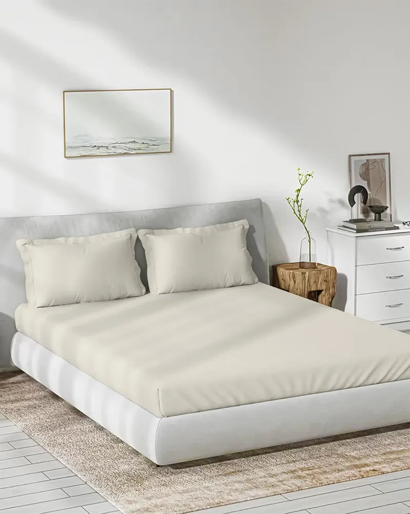 Trance Home Linen 300 TC Bamboo Fitted Queen Size Bedsheet | Soft, Breathable & Eco-Friendly Bedsheet with 2 Pillow Cover - 