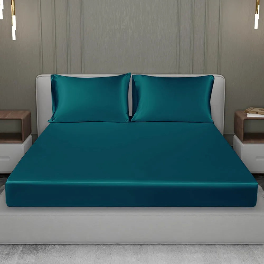 Cloth Fusion Satin Elastic Fitted Bedsheet for Double Bed King Size, Luxury Elastic Bedsheets for King Size Bed with 2 Pillow Covers | H603 | 280 TC