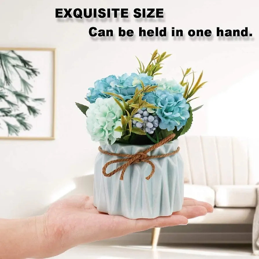 HOME ELEMENTS 1 Pc Artificial Flower with Ceramic Vase for Home Decor Hydrangea Bouquet Fake Flower Arrangements for Living Room Tabletop Showpiece Bedroom Office Desk Artificial Flower Plants 