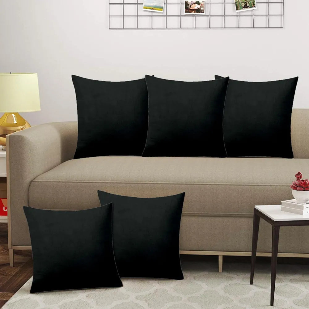 Cloth Fusion Velvet Sofa Cushion Cover Set of 5, Luxurious Cushion Cover Set 16-inch x 16 inch for Home Decor 