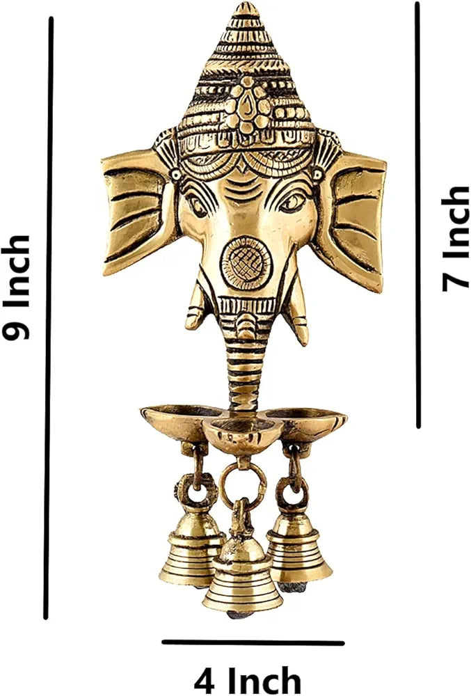 UAPAN Brass Ganesha Wall Hanging Diya Decorative Wall Handing with Deepak Brass Bell for Diwali Temple Decor 