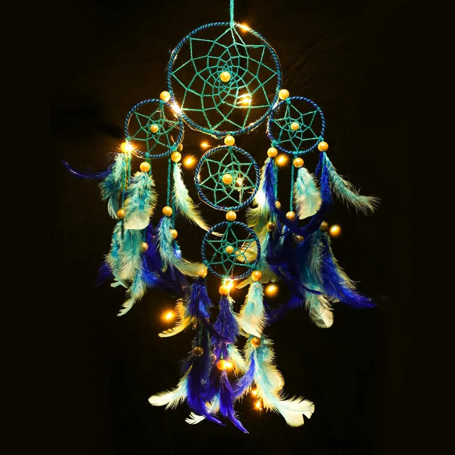 Rooh Dream Catcher ~ Blue 4 Tier with Pretty Lights ~ Handmade Hangings for Positivity 