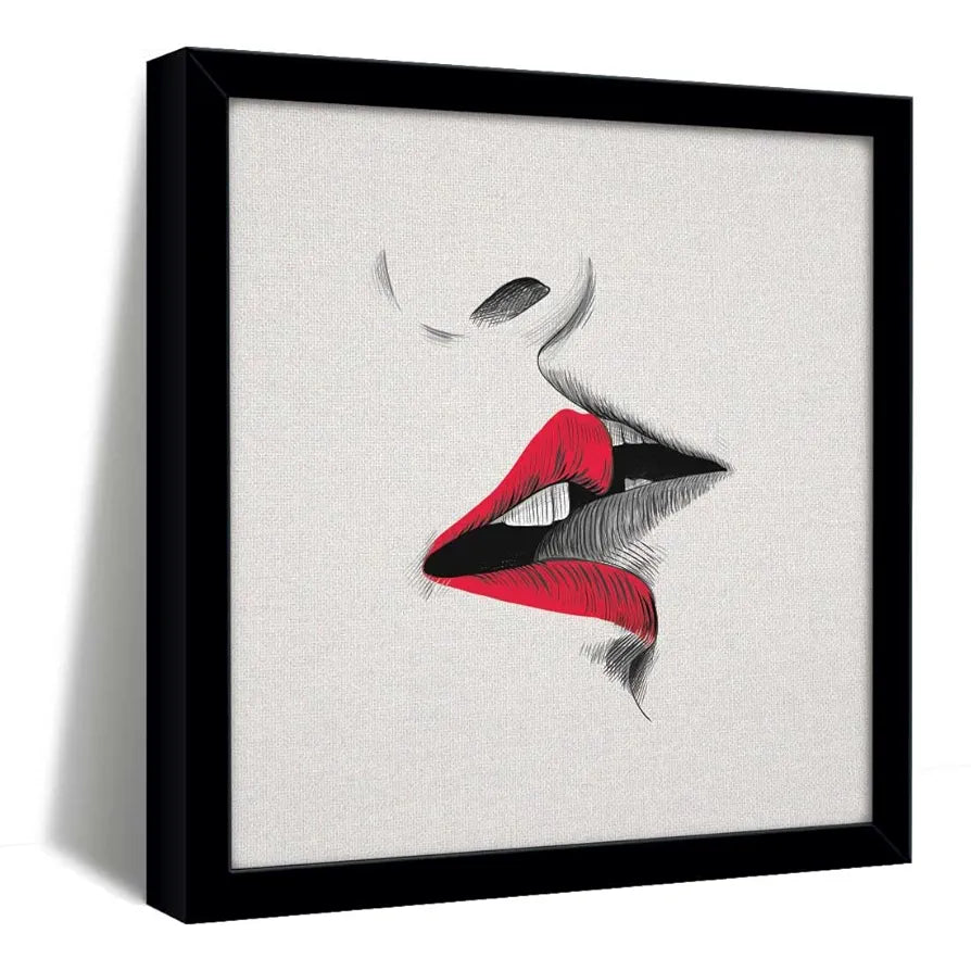 ArtX Kiss Romantic Love Abstract Painting Big Canvas Valentine's Day For Bedroom With Frame, Multicolour, Square, 24.0 x 24.0 inch, 2x2 Feet, Set Of 1