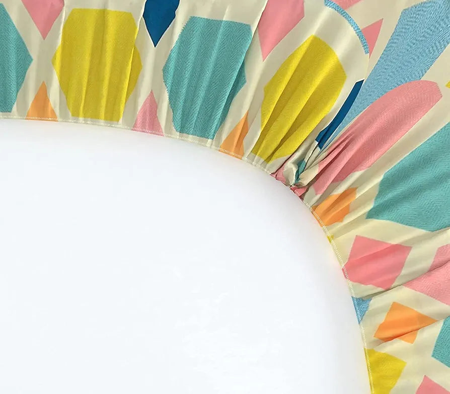 THE HOME STYLE Cotton Feel Glace Elastic Fitted Printed Double Bed King Size Bedsheet With 2 Pillow Cover 