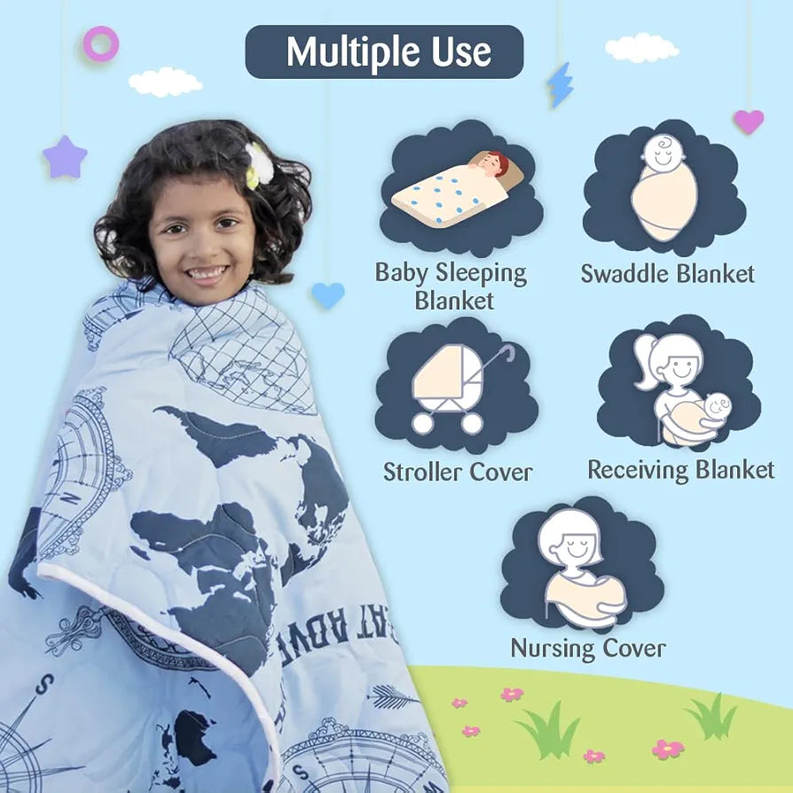 Divine Casa 120 GSM Microfiber Reversible Kids Single Bed Comforter | Ultra-Soft Toddler Blanket | Lightweight & Cozy | All-Season Bedding for Babies & Kids | 135 x 100 cm, Blue Mirage