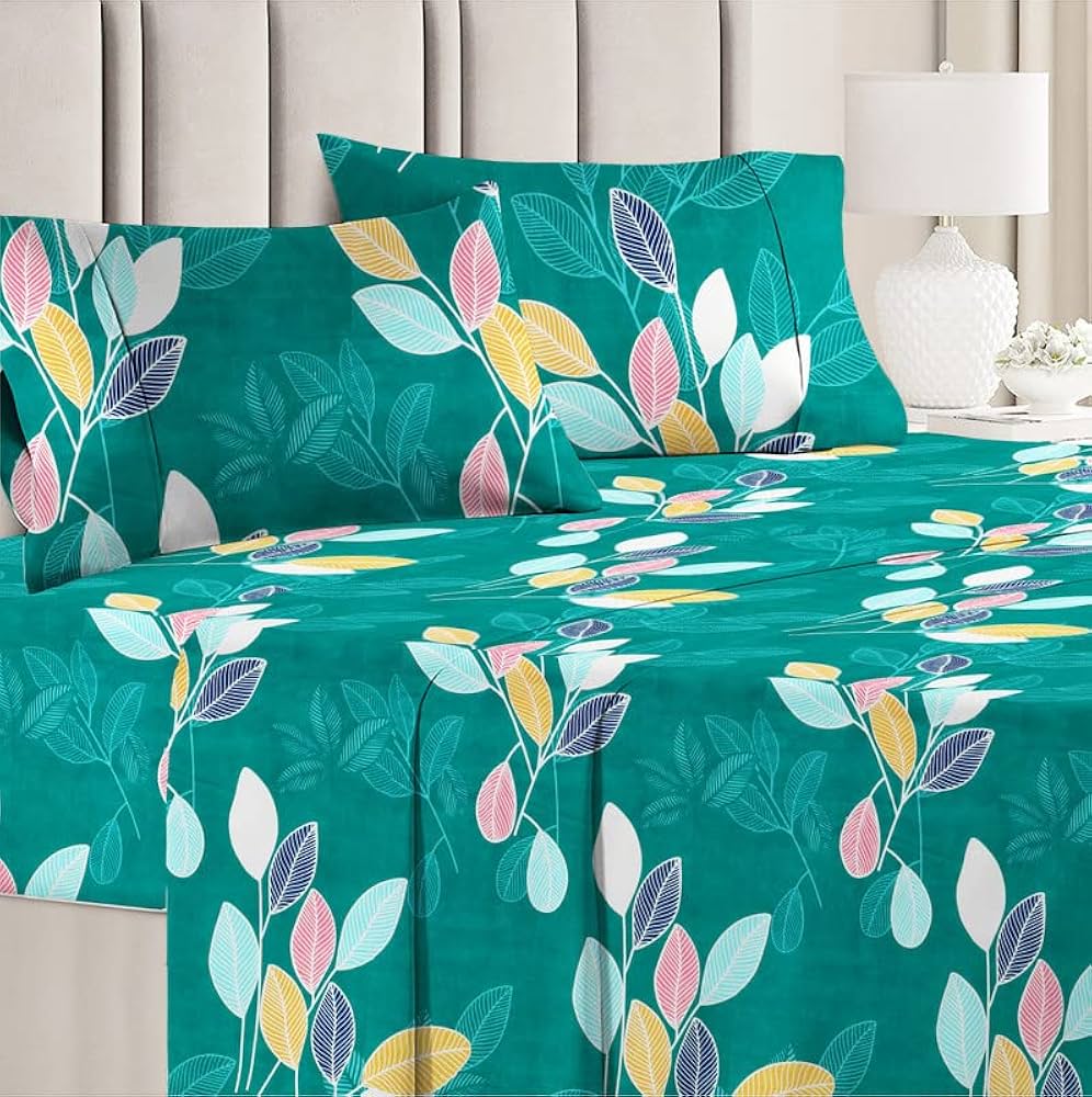 BSB HOME Premium Double Bedsheet with 2 Pillow Covers - 160 TC Supersoft Microfiber - Breathable & Wrinkle Free - 3 Pcs Set | Green and Blue