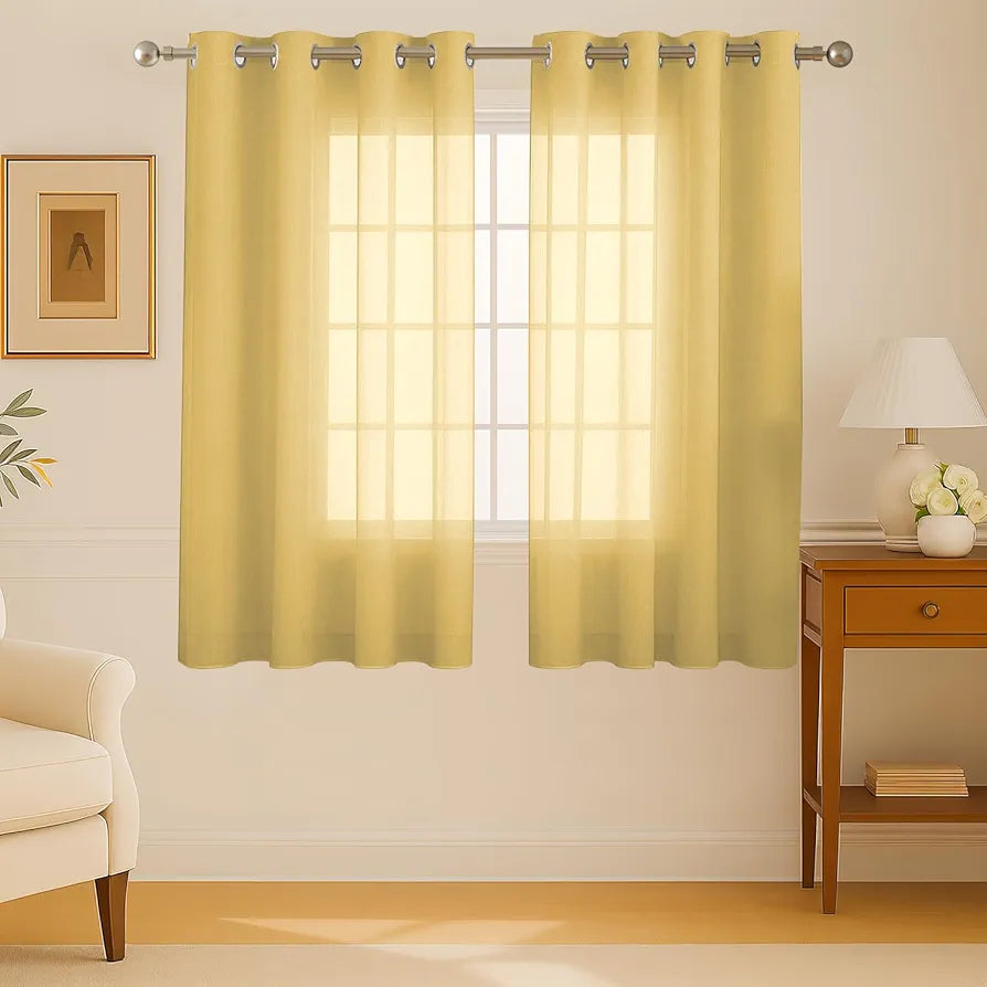 Cloth Fusion Plain Cotton Feel Sheer Window Curtains 5 Feet Long Set of 2, Semi-Transparent Curtain for Window with Grommet Design for Home Decor 