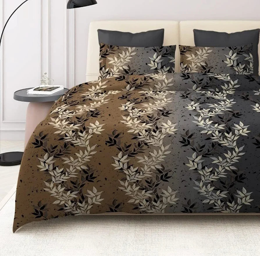 THE HOME STYLE Supersoft Cotton Feel Glace Cotton Elastic Fitted Printed King Size Double Bed Bedsheet wih 2 Pillow Cover Fits Upto 8 Inches Mattress 