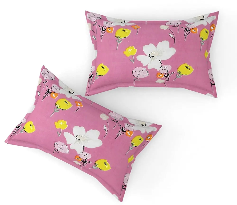 FRESH FROM LOOM Elastic Fitted Floral Bed Sheets|Bed Covers For Mattresses Tuck In|Soft Glace Cotton Fitted Bedsheet King Size Bed With Two Pillow Cover,144 TC