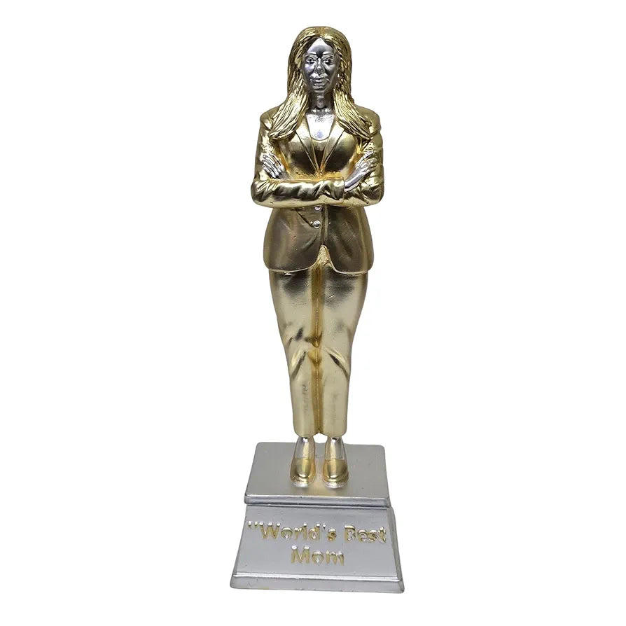 Gold Art India Best Mother Trophy Figurine Gold & Silver Plated Matte Finish | Women's Day Gift for Mother | Mothers Birthday Gift | Study Table | Office Desk 9'' Inch