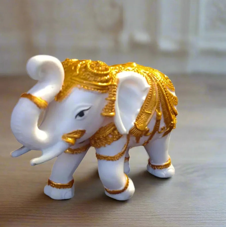 ALILA Gold Coated Elephant Showpiece - Elephant Decorative Items for Home - Elephant Statue for Good Luck, Pooja - Vastu Elephants - 4 inch, Vastu Idols