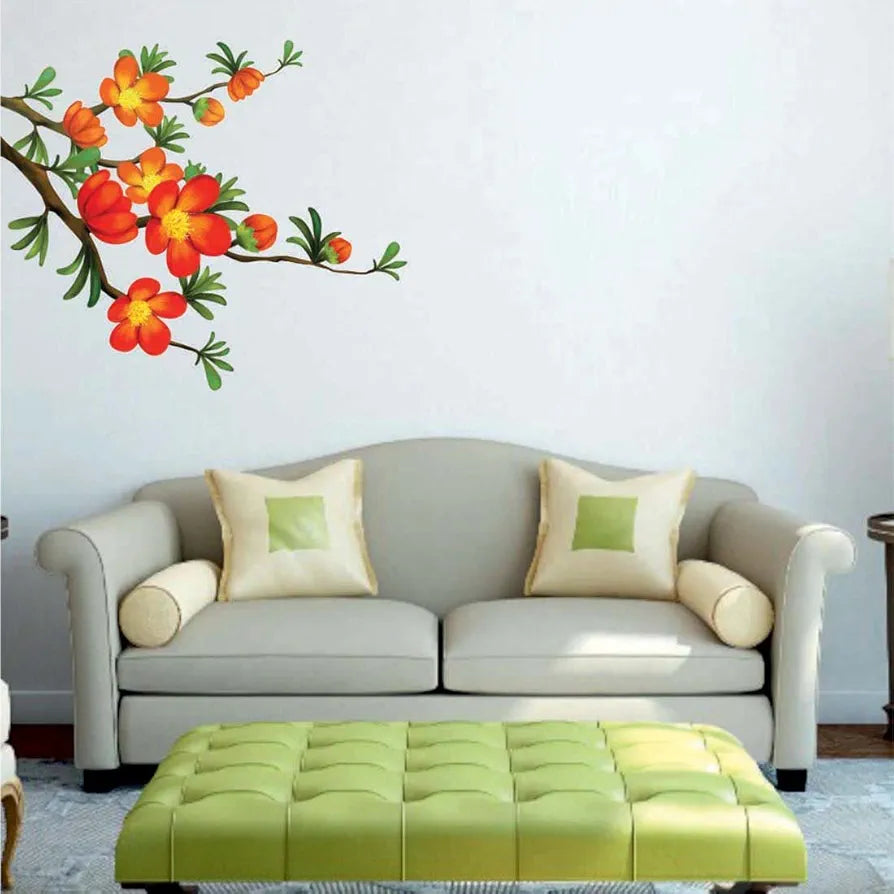 'Floral Branch with Realistic Flowers' PVC Vinyl Wall Sticker 