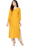 Janasya Women's Mustard Rayon Embroidered Straight Kurta