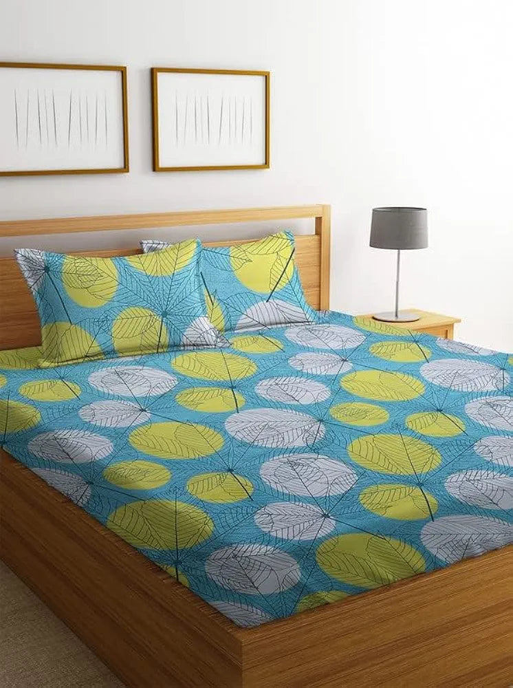BSB HOME Premium Double Bedsheet with 2 Pillow Covers - 160 TC Supersoft Microfiber - Breathable & Wrinkle Free - 3 Pcs Set | Green and Yellow