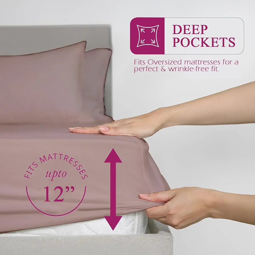 Trance Home Linen 300 TC Bamboo Fitted Queen Size Bedsheet | Soft, Breathable & Eco-Friendly Bedsheet with 2 Pillow Cover - 