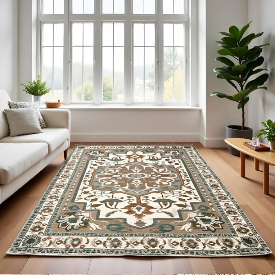 SAJAVAT HOME Cotton Printed Rectangular Floor Rug| Soft and Durable Indoor Carpet for Living Room, Bedroom, Kitchen, and Home Decor | Green Area Rug | 3X5 Feet  | Pack of 1