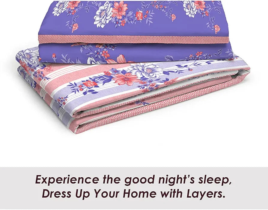 Layers Pavia 100% Cotton Bedsheet Set for All Seasons - Lightweight, Moisture Absorbent, Machine Washable & Easy to Care - Gift for Housewarming & More - 104 TC - Queen Size 