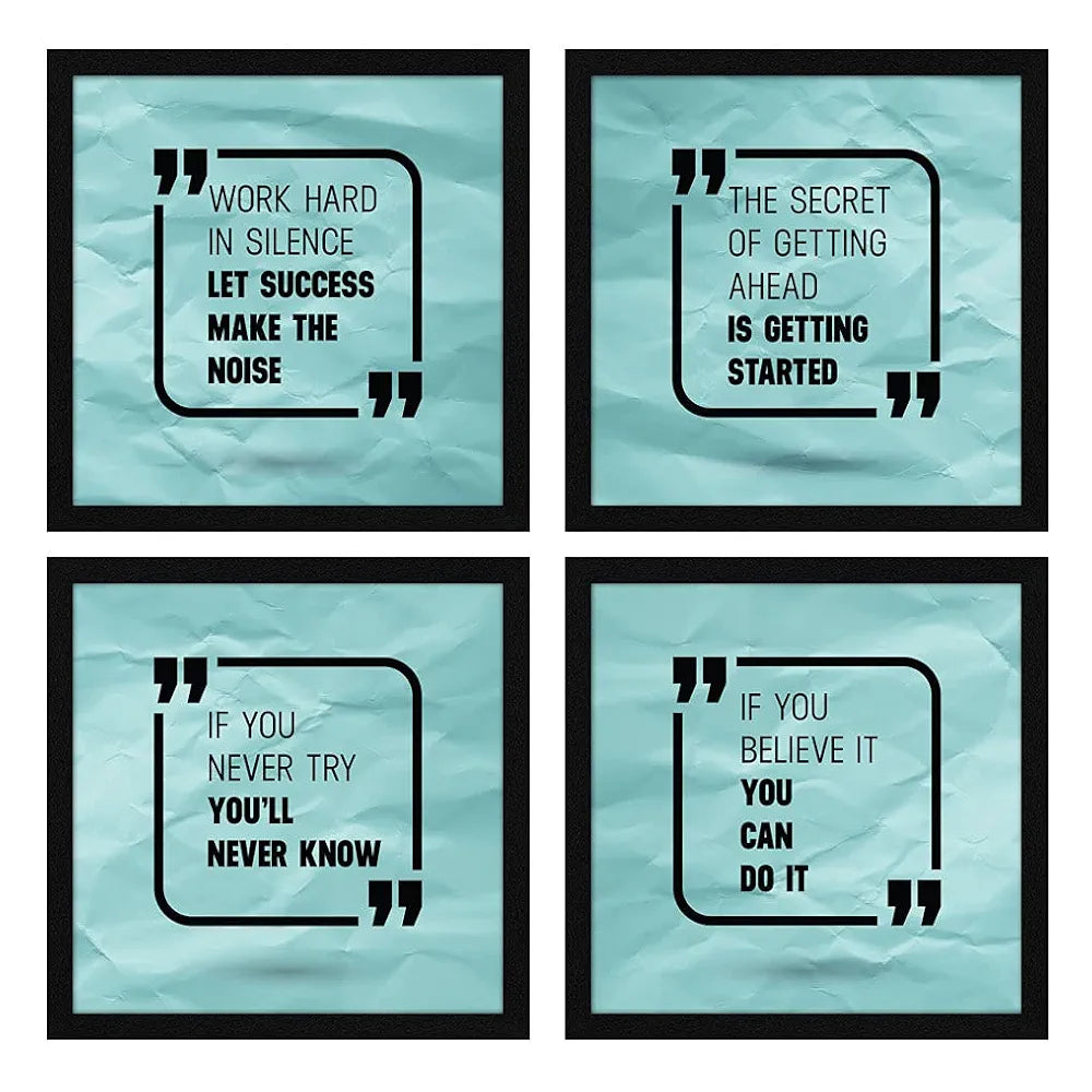 ArtX Paper Motivational Quotes Work Hard Wall Art Painting, Framed Paintings For Home Office Decor 20 X 20 inches , 10.0 X 10.0, Multicolor Posters With Frame, Set of 4