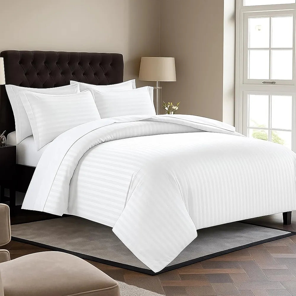 Trance Home Linen Zippered 100% Cotton 200 TC Satin Stripe Queen Duvet Cover Quilt Cover Razai Comforter Cover with 2 Pillow Covers 