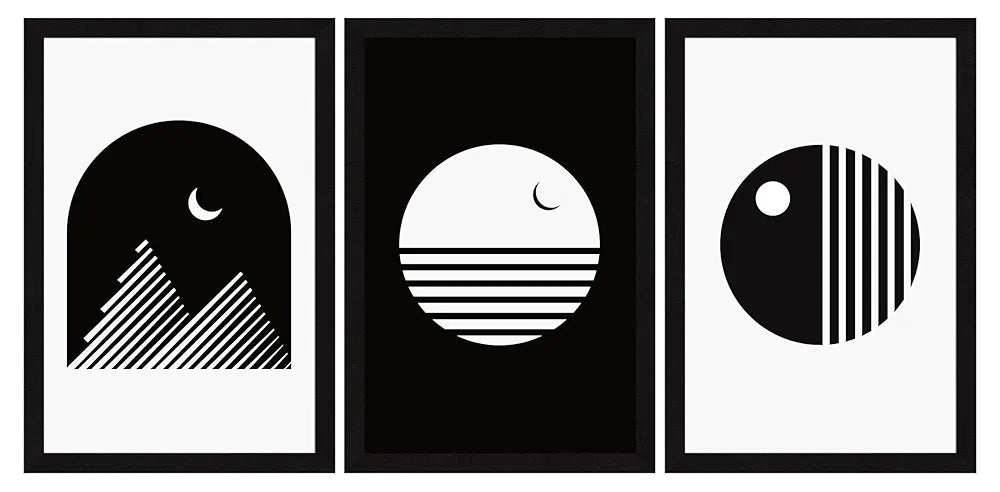 ArtX Paper Sun & Moon Wall Painting For Living Room Decoration Big Size, Framed Painting for Wall Decoration, Wall Decor For Bedroom, Multicolor, 37.5 x 18.5 inches, Set Of 3