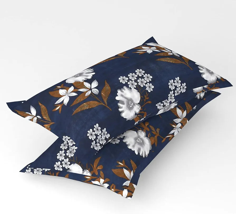 HOMEKART 100% Microfiber bedsheet for Double Bed with 2 Pillow Covers Breathable | Wrinklefree and Soft Touch 144 TC Pattren Floral Blue and White| TC - 144