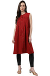 Janasya Women's Maroon Dobby Cotton Solid Gathered Tunic